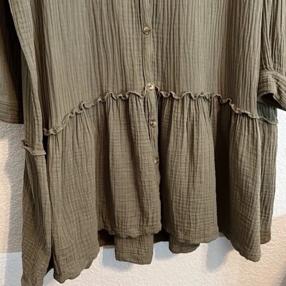 A+ Anthropologie Maeve olive cotton gauze long sleeve tunic mini dress. Sz. 20W - Picture 3 of 10